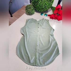HALSTON Jolie haut sans manche avec boutons vert sauge